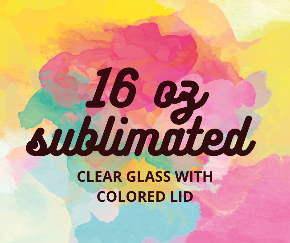 16 oz Clear Glass With Colored Lid